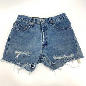 Levi 505 Cut Off Denim Jean Shorts Distressed Vintage 90s Womens 29